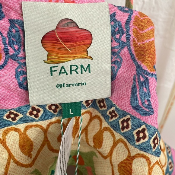 FARM RIO Women's Pink Fruits Queen Scarf Lenzing Ecovero Viscose Blouse Size L - Picture 7 of 9